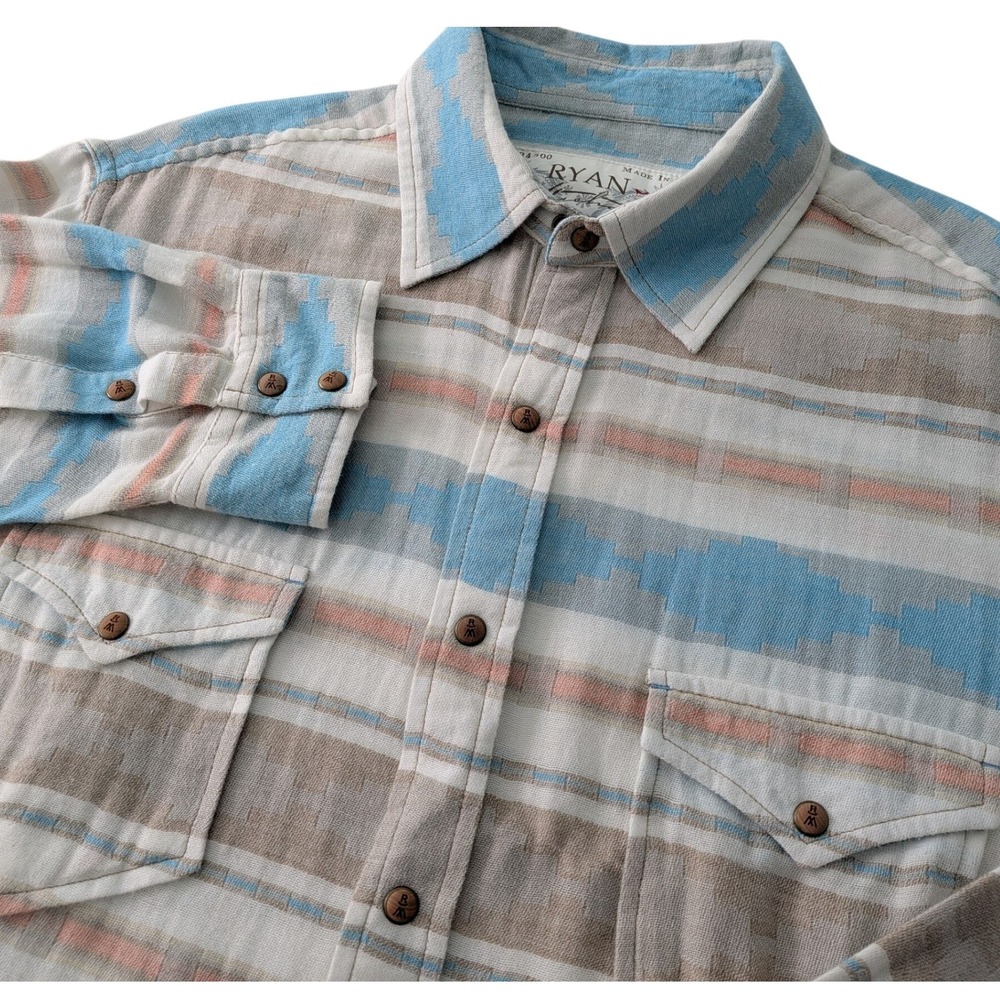 Ryan Michael Mens Large Glacier Southwestern Cotton Western Button Down F1883BQ